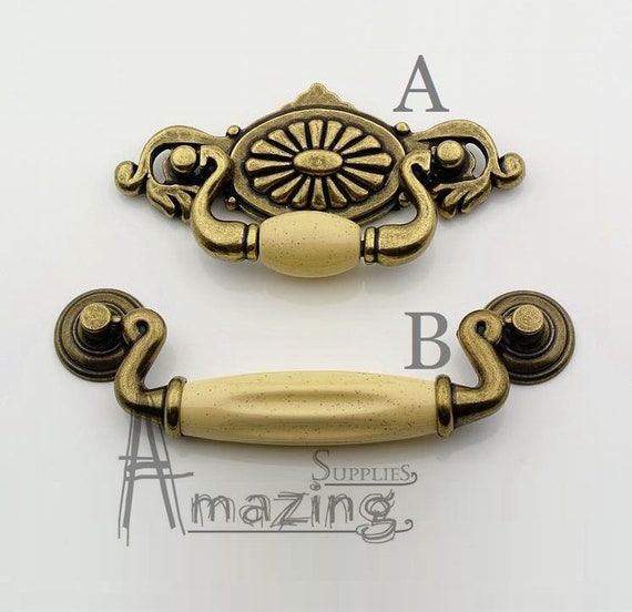 Antique Beige Dresser Drawer Pulls Handles Ceramic Kitchen Etsy