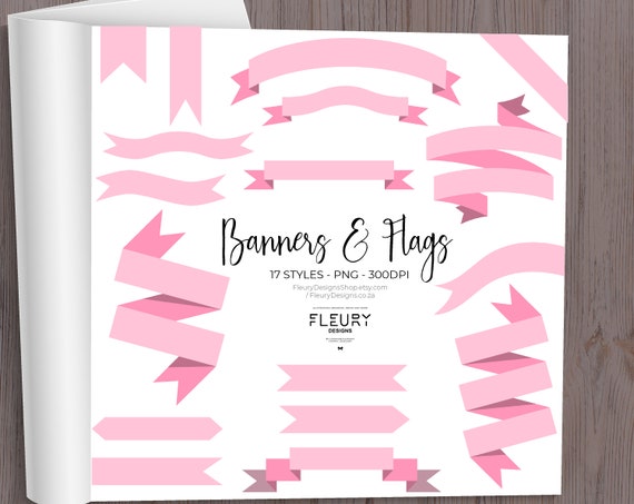 Pastel Pink Banners And Flags Clip Art Set Ribbon Clipart Etsy