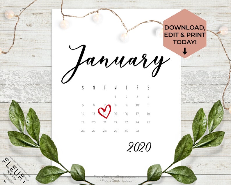 Download January 2020 Custom Editable Pregnancy Announcement Calendar | Etsy