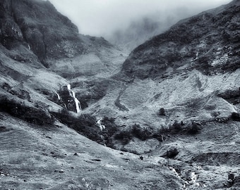 Glen Coe - Black and White, Scotland, UK, Landscape, Nature, Hills, Scottish Scenery, Noir, Fine Art Photography