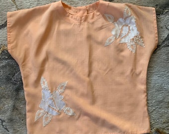 Vintage Pink Embroidered Blouse with Button Back
