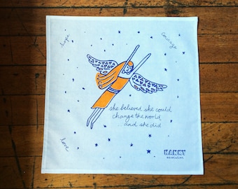 Hanky - Earth Angel. Eco-warrior, activist. Screen-printed, handmade hankies in Australia. Zero waste, vegan & cruelty free handkerchief.