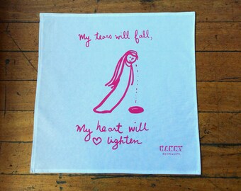 Hanky - Crying, Grief, Heartbreak, Sadness. Screen-printed, handmade hankies in Australia. Zero waste, vegan & cruelty free handkerchief.
