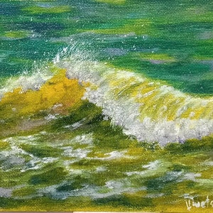 Pintura a óleo original de 5 "/7", painel de lona de papelão esticado, paisagem marítima. arte paisagística, pintura,