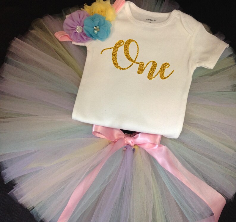 Pastel Birthday Tutu Set Rainbow Tutu Rainbow Birthday Outfit Unicorn Tutu First Birthday Rainbow Tutu First Birthday Rainbow Outfit