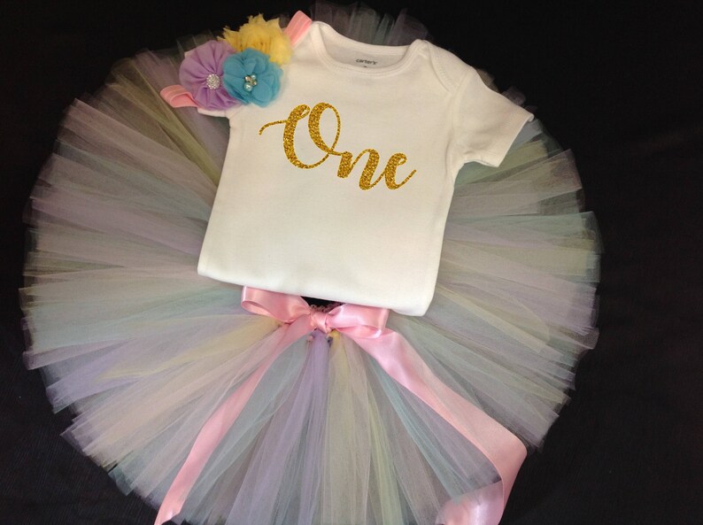 Pastel Birthday Tutu Set Rainbow Tutu Rainbow Birthday Outfit Unicorn Tutu First Birthday Rainbow Tutu First Birthday Rainbow Outfit