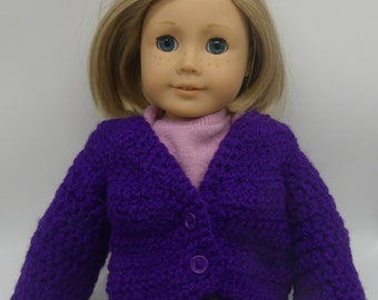 Purple Cardigan with Stars and Buttons- Fits Most 18 Inch Dolls and Stuffed Animals