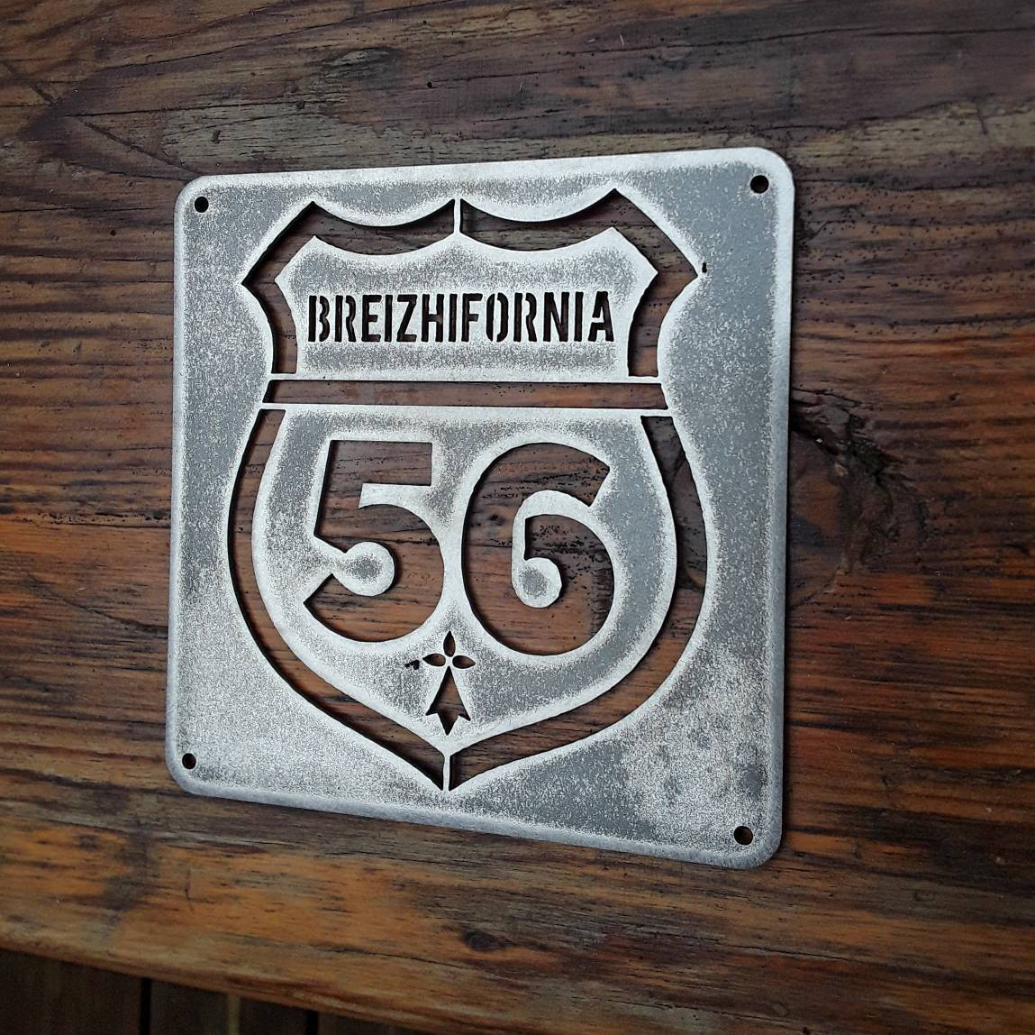 Plaque en Métal | Acier Décorative Murale Route 56 | Carré de 14 cm Côté Breizhifornia