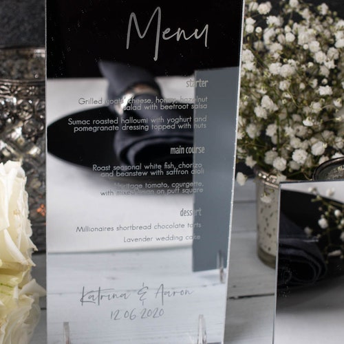 Gold Engraved Mirror Acrylic Menu Wedding Menus DL Standing Etsy