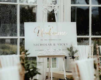Wedding Welcome Sign, Personalised Welcome Signs, Venue Sign, Luxury Engraved Wedding Décor in Silver, Gold, Rose Gold Mirror, A0, A1 Signs