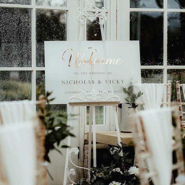 Wedding Welcome Sign, Personalised Welcome Signs, Venue Sign, Luxury Engraved Wedding Décor in Silver, Gold, Rose Gold Mirror, A0, A1 Signs