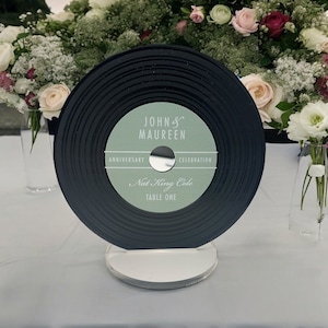Vinyl Record Wedding Table Numbers, Music Themed Wedding Décor, Retro Table Names, Bespoke Acrylic Table Centrepiece, Rock & Roll, Jukebox