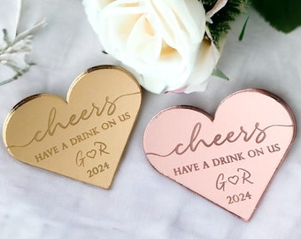 Luxury Wedding Favours, Personalised Drinks Token, Bespoke Heart Favour, Free Drink Tokens For Guests, Favour Ideas, Engraved Table Décor
