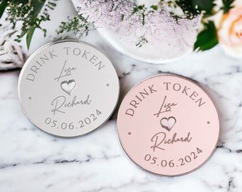 Luxury Wedding Favours, Personalised Drinks Token, Bespoke Favour, Free Drink Tokens For Guests, Favour Ideas, Table Décor, Engraved Tokens