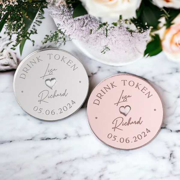 Luxury Wedding Favours, Personalised Drinks Token, Bespoke Favour, Free Drink Tokens For Guests, Favour Ideas, Table Décor, Engraved Tokens