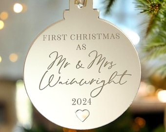 First Christmas as Mr & Mrs Married Bauble, Personalised Wedding Keepsake Baubles, Married Couples, Wedded Couple Christmas Decoration