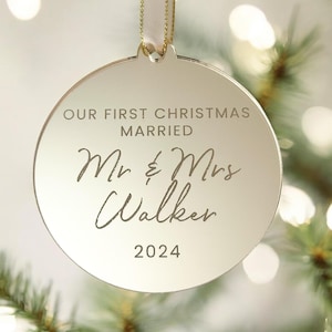 Our First Christmas Married Bauble, Newly Weds Gift, Personalised Wedding Keepsake Baubles, Married Couples, Mr and Mrs Christmas Decoration