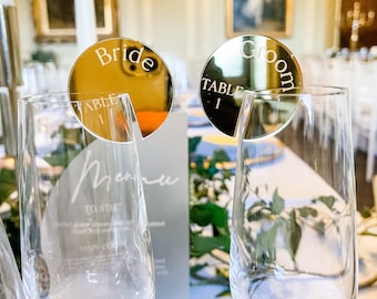 Personalised Wedding Cocktail Charms, Engraved Mirror Name Place & Table Number, Drinks Name Tag, Wedding Wine Charms, Glass Markers