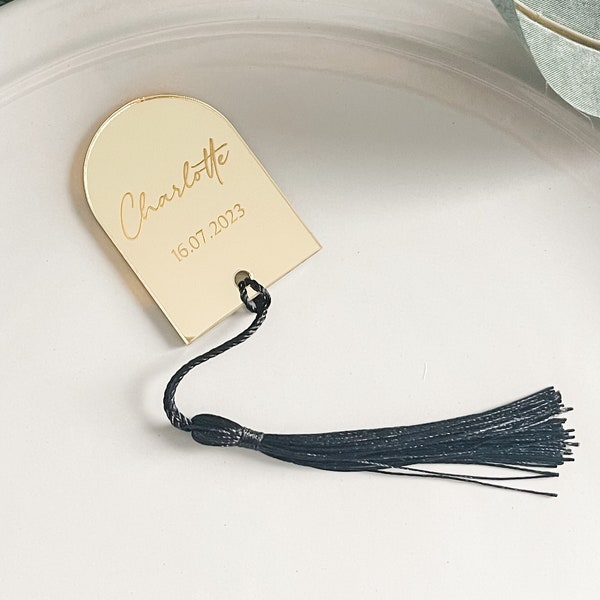 Arch Top Luxury Wedding Place Cards, Personalised Wedding Décor, Guest Name Places With Tassel, Dome Seating Place, Luxury Place Names