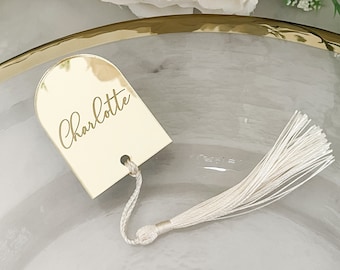 Luxury Arch Top Wedding Place Names, Personalised Wedding Décor, Guest Name Places With Tassel, Dome Seating Place, Luxury Place Cards