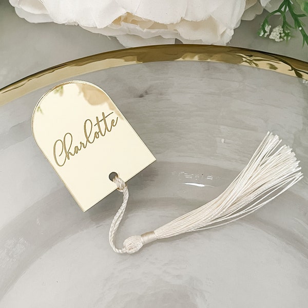 Luxury Arch Top Wedding Place Names, Personalised Wedding Décor, Guest Name Places With Tassel, Dome Seating Place, Luxury Place Cards