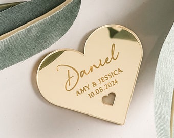 Heart Engraved Personalised Wedding Place Names, Wedding Décor, Guest Name Places, Gold, Silver, Rose Gold Seating Place, Luxury Place Cards