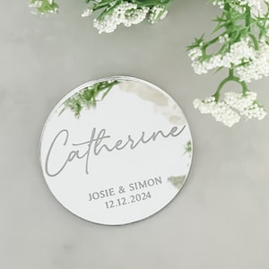 Wedding Personalised Place Setting, Engraved Place Name, Circle Table Name Places, Luxury Place Card, Rose Gold, Silver, Gold Mirror