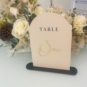 Dome Top Wedding Table Numbers With Mirror Accents, 3D Modern Table Names With Stand, Custom Acrylic, Luxury Wedding Décor, Event Table Sign