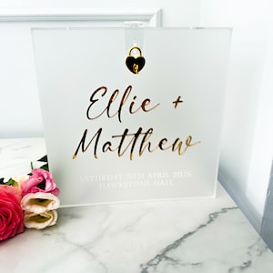 Caixa de correio de cartão de casamento personalizada de luxo com fechadura, caixa de correio de acrílico fosco e gravada em ouro, decoração de casamento, caixa de correio, cartões, mesa de presentes