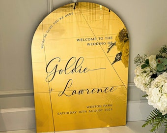 Dome Mirror Welcome Sign, Wedding Welcome Sign, Personalised Modern Mirror Wedding Signs, Signage, A2, A1, A0, Rose Gold, Silver, Gold Signs