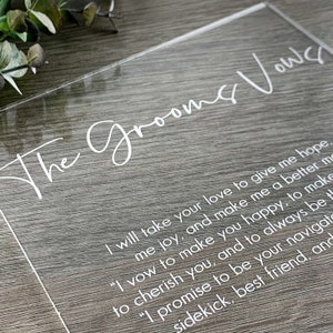 Groom Vows, Personalised Engraved Wedding Vows, His, Her, Our Vows A3, A4, A5 Acrylic Sign, Wedding Keepsake, Mementos, Couples, Brides Vows