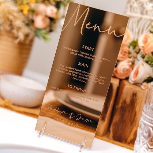 Gold Engraved Mirror Acrylic Menu Wedding Menus DL Standing Etsy