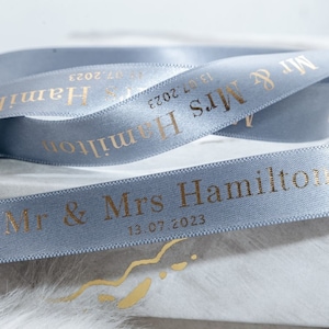 Mr & Mrs Wedding Ribbon, Personalised Gift Wrap, Wedding Favours, Floral Ties, Present Decoration, 15mm Custom Printed Ribbon, Couples Gift