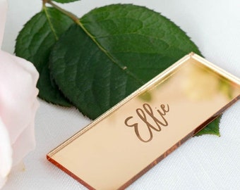 Personalised Wedding Name Places, Engraved Silver, Gold, Rose Gold Mirror Acrylic Place Card, Banqueting Event Décor, Party Place Names