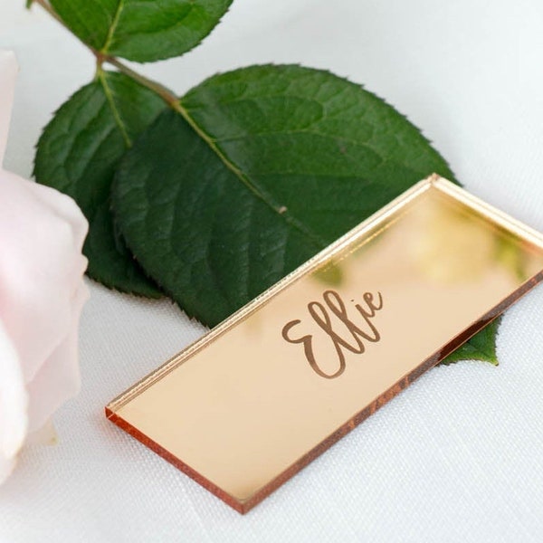 Personalised Wedding Name Places, Engraved Silver, Gold, Rose Gold Mirror Acrylic Place Card, Banqueting Event Décor, Party Place Names