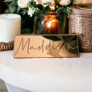 Personalised Wedding Place Cards, Gold, Silver Or Rose Gold Engraved Mirror Name Place, Luxury Wedding Décor, Guest Party Place Names