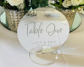 Silver Mirror Table Numbers, Custom Acrylic, Circle Wedding Table Numbers, Wreath Table Numbers, Clear Table Number, Luxury Wedding Décor