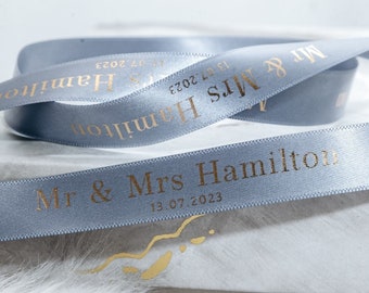 Nastro nuziale Mr & Mrs, Confezione regalo personalizzata, Bomboniere nuziali, Cravatte floreali, Decorazione presente, Nastro stampato personalizzato da 15 mm, Regalo per coppie