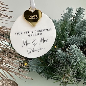 Newly Weds First Christmas Personalised Bauble, Newly Married Christmas Tree Decoration, 1st Christmas Married Keepsake Bauble, Luxury Gift