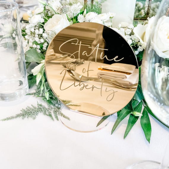 Gold Mirror Wedding Table Numbers - Custom Engraved Acrylic Circles