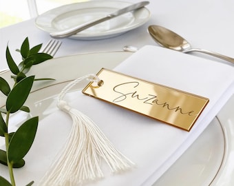 Engraved Wedding Place Cards - Mirror Acrylic, Silver and Gold