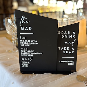 Open Bar Wedding Personalised Sign, Drinks Menu, Monochrome Combined Sign, Black & White Luxury Wedding Décor, Bar Sign, Cocktail Menu