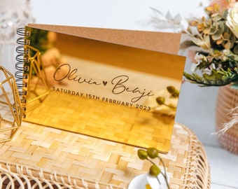 Gold Mirror Personalised Wedding Guest Book, Luxury Spiral Bound Wedding Guestbook, Silver, Rose Gold Engraved Wedding Stationary