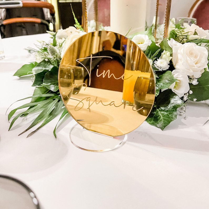 Gold Mirror Wedding Table Numbers - Custom Engraved Acrylic Circles image 3