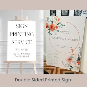 Print Your Own Double Sided Wedding Signs, Welcome Sign Printing Service, Table Plan, Custom Signage, Any Colour, Print Artwork, A0, A1, A2