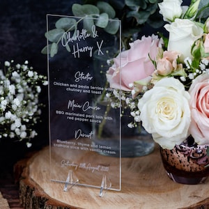 Menu de mariage personnalisé en acrylique, menu d'événements gravé, décoration de table de mariage de luxe, menus de banquet sur mesure, menu de fête élégant