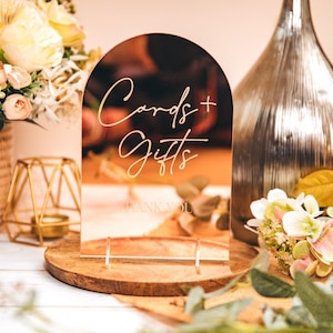 Karten & Geschenk Hochzeit Schild, Hochzeit Tischschild mit Gravur, Rosegold Spiegel Hochzeitsdekor, Luxus Hochzeit Schilder, Party Schild