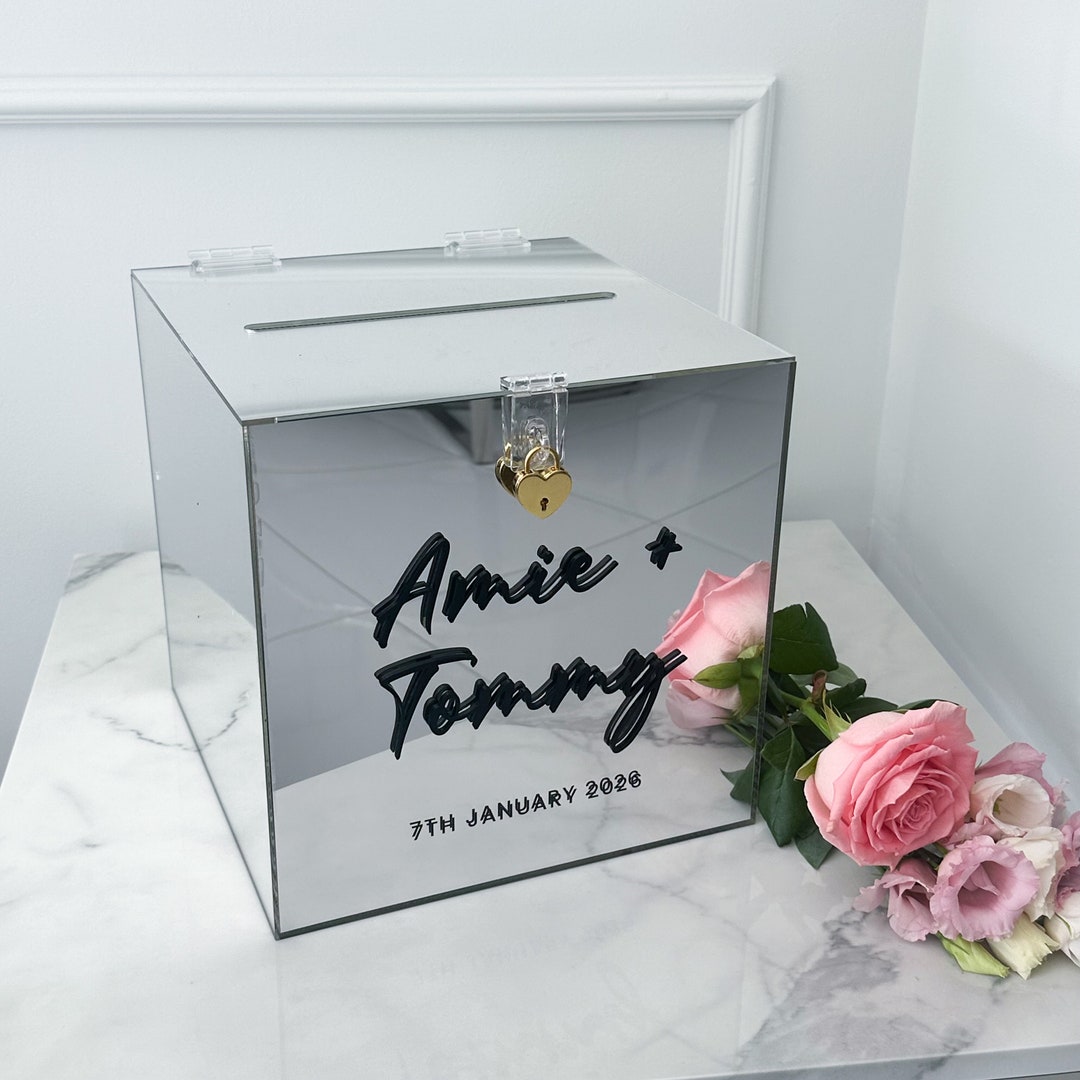 Luxury Personalised Wedding Card Post Box With Lock, Silver, Gold or ...