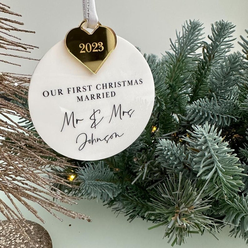 Newly Weds First Christmas Personalised Bauble, Newly Married Christmas Tree Decoration, 1st Christmas Married Keepsake Bauble, Luxury Gift