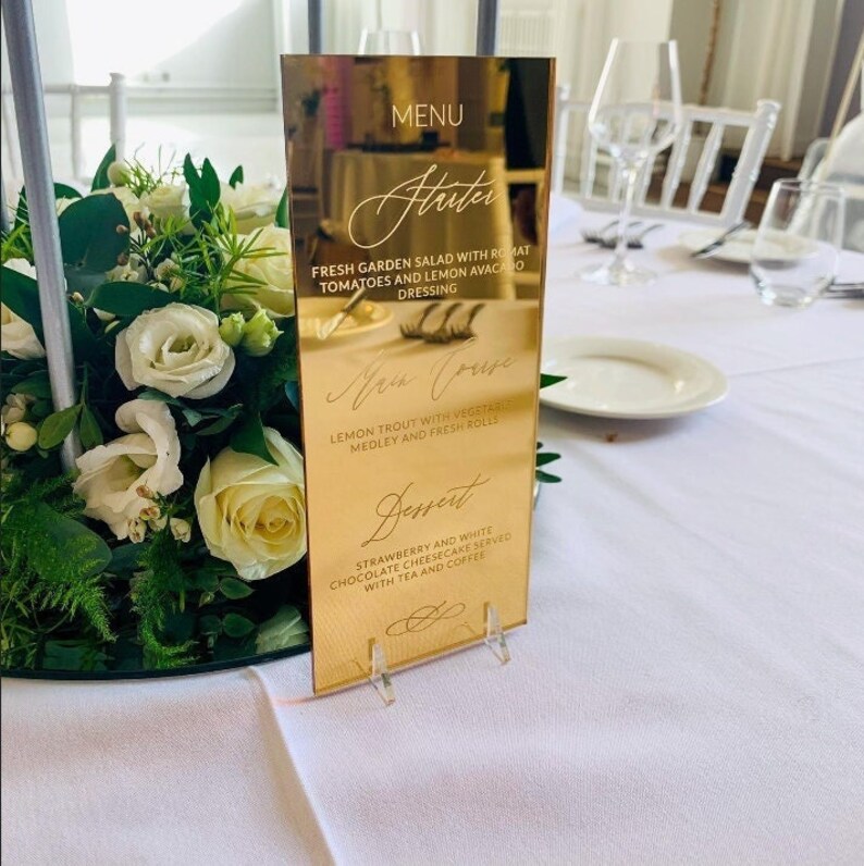 Gold Engraved Mirror Acrylic Menu Wedding Menus DL Standing Etsy